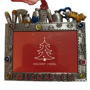 #1 Crafter Christmas Ornament Photo Frame Enamel Metal NEW